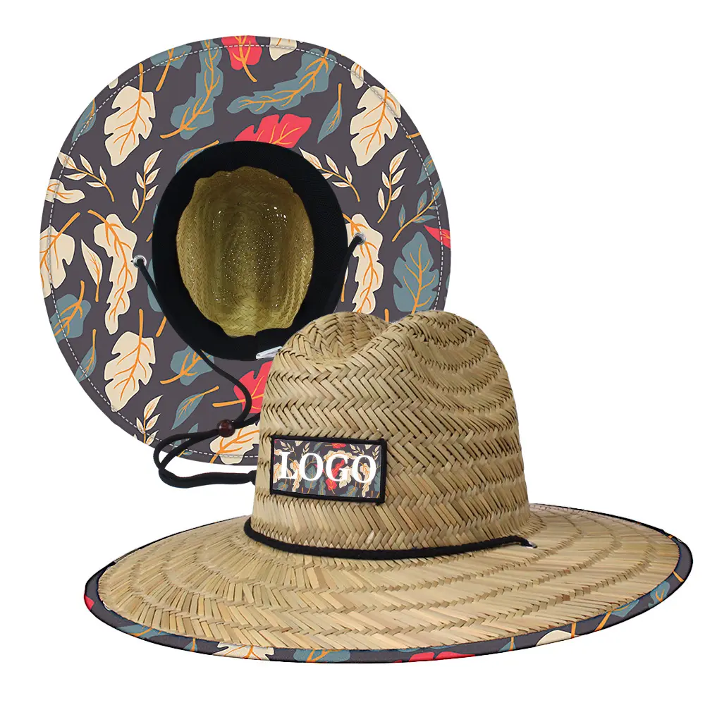 Allogogo Custom Logo Lifeguard Straw Hats Large Brim Summer Sun Protection Beach Panama Straw Hat for Men Women