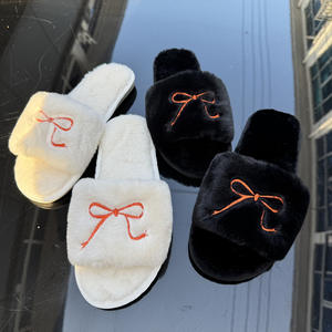 New Trend Tpr slippers Women slippers Home slippers Plush Warm slippers Decorated with a <b>Bow</b> Fashion slippers With High Quality - Product Image 1