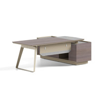 Bureau de direction en forme de L avec armoire latérale, poste de travail exécutif robuste en bois, table de directeur général