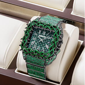 นาฬิกาข้อมือผู้ชาย Luxury Square Thorn Dial ประดับเพชรเต็มสาย กันน้ำ ระบบควอตซ์ - Product Image 3