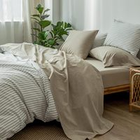 Parure de draps de luxe en coton et lin avec rideaux, ensemble de 8 pièces, draps en coton et taies d'oreiller personnalisables en promotion
