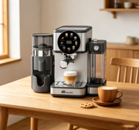 Anbolife All-in-One Espresso-Kaffeemaschine 20 Bar Eingebauter Mahlwerk Milchtank Kaffeepads Gemahlen OEM ODM