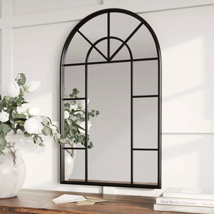 Miroir mural moderne à cadre en métal noir, style vitrail cintrée, pour la <span class=keywords><strong>d</strong></span>écoration intérieure et les projets hôteliers - Product Image 1