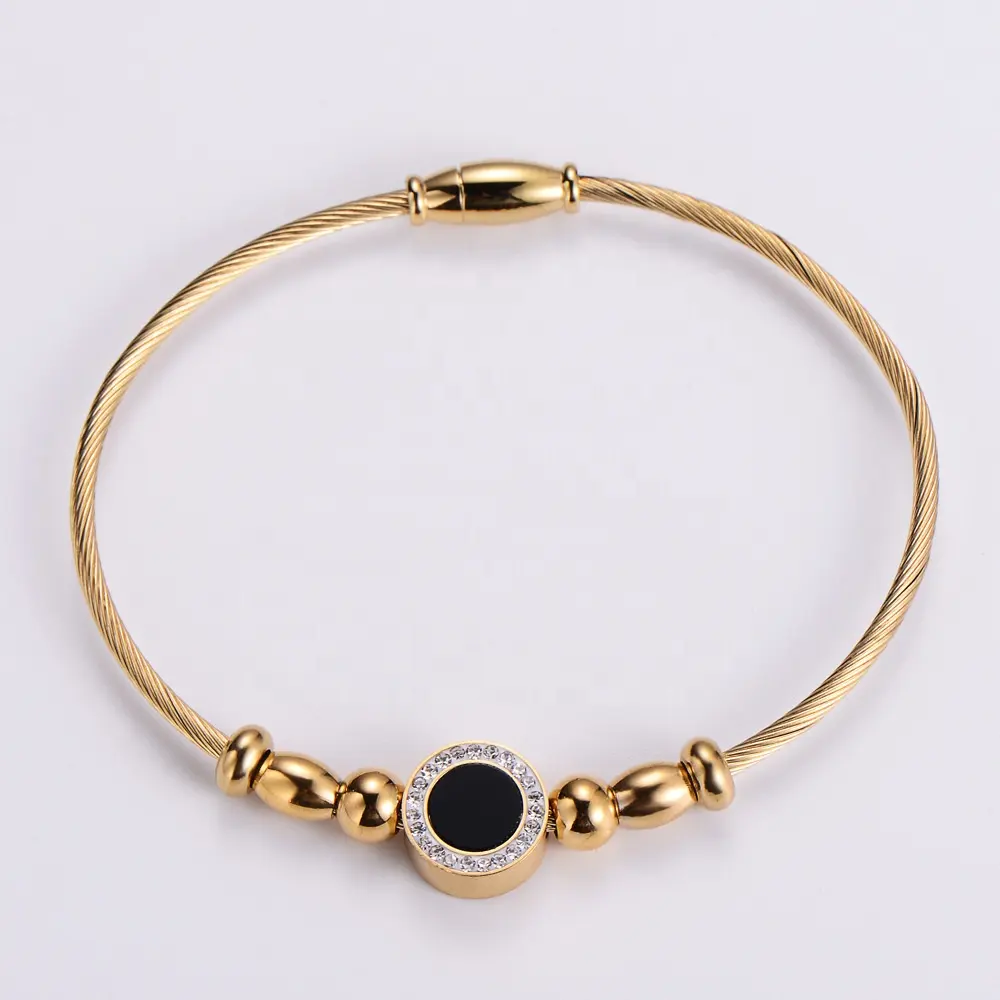 Acessórios de moda pulseiras de amizade concha preta CZ Pave pulseiras de ouro 18K para mulheres joias