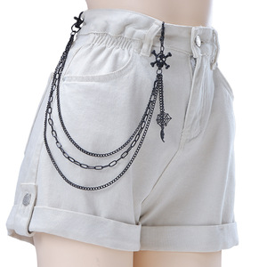 Cadena de cintura Yueli con diseño de telaraña, negra, de aleación de zinc, multicapa, estilo hip hop, informal, unisex. - Product Image 1