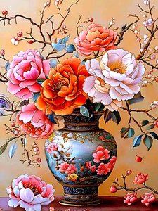 Kit de peinture diamant 5D DIY LS, taille 60x80CM, motif <span class=keywords><strong>Pivoine</strong></span> et Vase, avec diamants en résine ronds et carrés, points AB féeriques, sur <span class=keywords><strong>toile</strong></span> - Product Image 2
