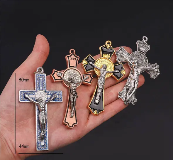 Factory Spot Wholesale Alloy Large Size Color Drop Oil Cross Religious Jewelry Pendant