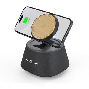 <b>Magnetic</b> Wireless Charger Smart Desktop Bamboo ECO Materials Wireless BT Speaker for Smartphone Stand - Product Image 3