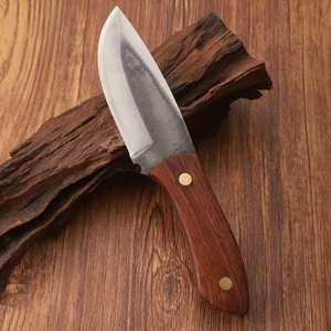 <span class=keywords><strong>Couteau</strong></span> à lame fixe au look forgé avec manche en bois de rose, <span class=keywords><strong>couteau</strong></span> droit vintage de chasse et de survie, acier 5Cr15MoV, outil de camping en plein air - Product Image 3
