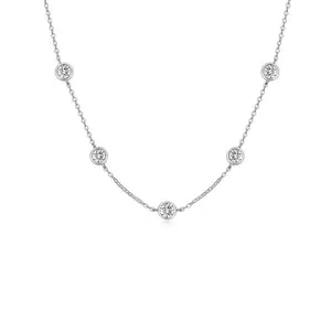 Grosir perhiasan putih emas 925 perak Sterling rantai Choker D warna Moissanite liontin kalung untuk wanita