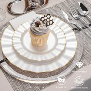 <span class=keywords><strong>Piatti</strong></span> di Plastica Usa <span class=keywords><strong>e</strong></span> Getta Resistenti <span class=keywords><strong>Bianco</strong></span> Perla con Bordo Dorato per Feste <span class=keywords><strong>e</strong></span> Matrimoni - Product Image 2