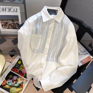 <span class=keywords><strong>Camicia</strong></span> da <span class=keywords><strong>Donna</strong></span> <span class=keywords><strong>a</strong></span> Maniche Lunghe con Motivo <span class=keywords><strong>a</strong></span> <span class=keywords><strong>Righe</strong></span> Blu <span class=keywords><strong>e</strong></span> Bianche, Stile Retrò Casual, Elegante <span class=keywords><strong>e</strong></span> di Tendenza, Nuova Collezione Primavera 2026 - Vendita all'Ingrosso - Product Image 1