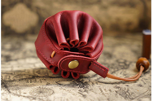 Wholesale Vintage Genuine <strong>Crazy</strong> Horse Leather Drawstring <strong>Earphone</strong> Storage Pouch Small Mini Car Key Chain Wallet - Product Image 5