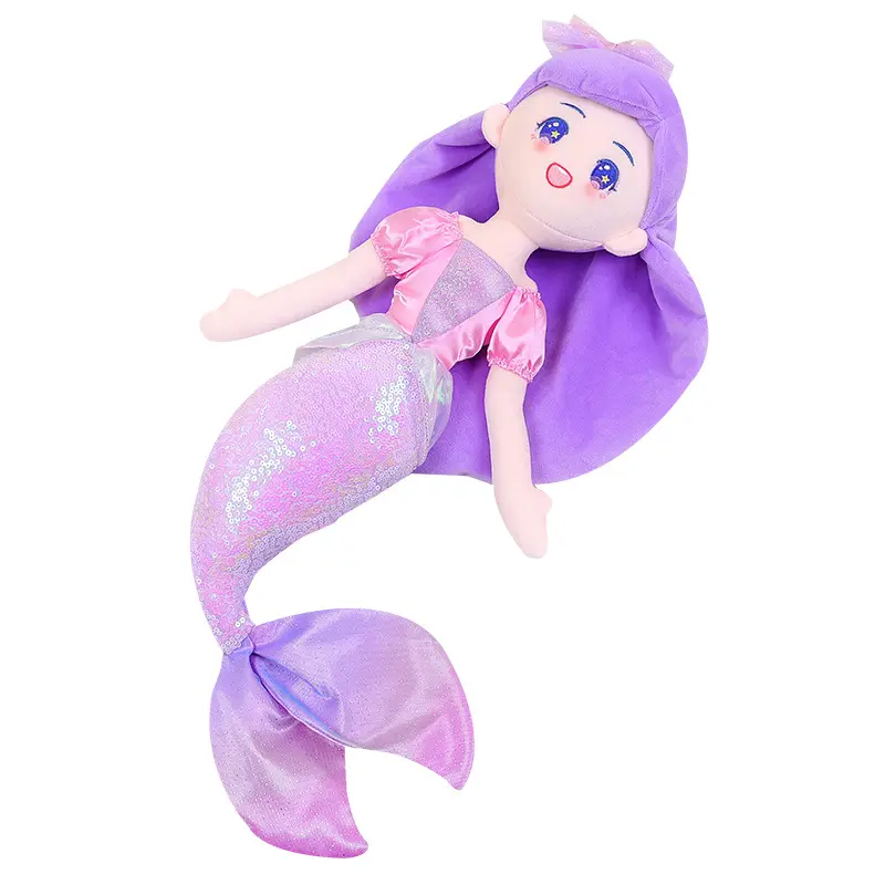 Lovely mermaid princess doll stuffed toy soft plush mermaid doll with sequin tail stuff plush toy