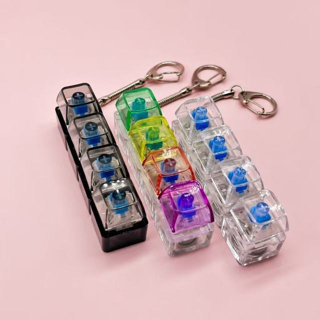 4 Key Square Plastic LED Glowing Mechanical Switch Stress Relief Keychain Fidget Toy Pendant Cross Border Wholesale