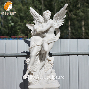 Mily Tay Chạm Khắc Kích thước cuộc sống bằng đá cẩm thạch trắng CUPID và điêu khắc tượng tâm lý cho vườn biệt thự ngoài trời - Product Image 2