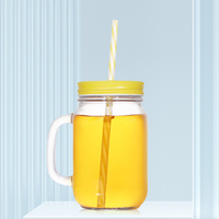 Pot Mason en verre clair vide de 500ml à large bouche avec couvercle et paille