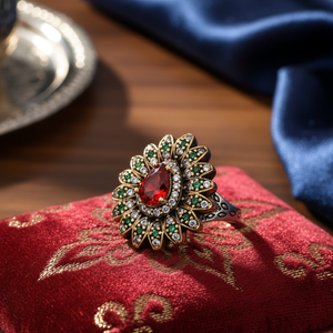 Flower <b>Garnet</b> CZ Ottoman Wholesale <b>Silver</b> Authentic <b>Ring</b> 925 Sterling Ottoman Style Handmade Turkish Jewelry - Product Image 3