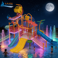 DALANG Gran Parque Acuático Exterior en Oferta, Casa Acuática Familiar Interactiva con Tobogán de Fibra de Vidrio, Combinación de Juegos Acuáticos para Niños