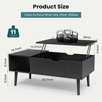 Table basse de salon moderne minimaliste en bois noir avec plateau relevable et compartiment de rangement dissimulé