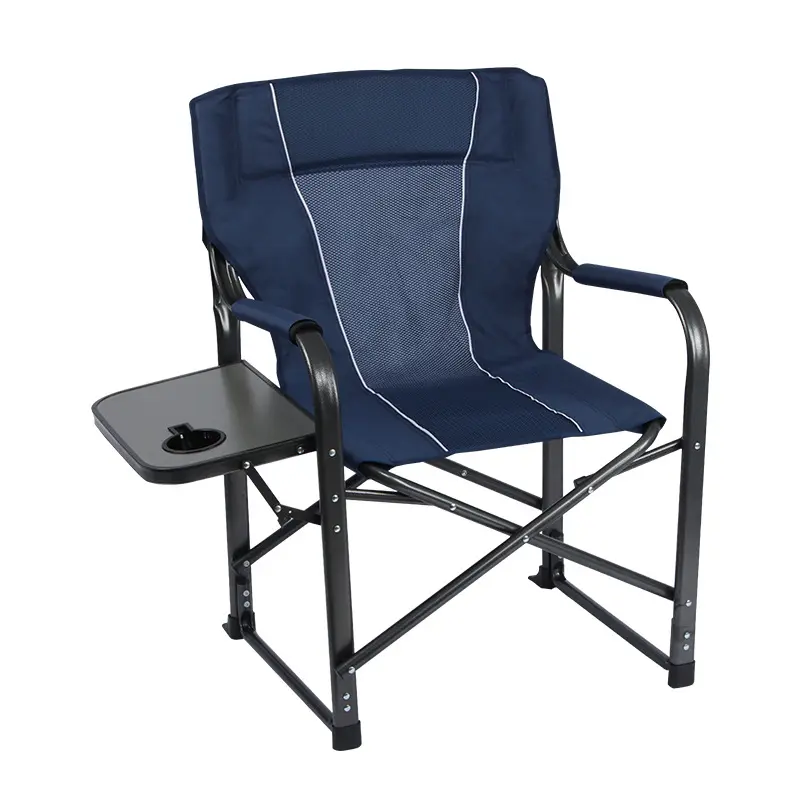 Kursi direktur stok kursi lipat berkemah, dengan meja samping kursi portabel tugas berat dengan pemegang cangkir, tas pendingin