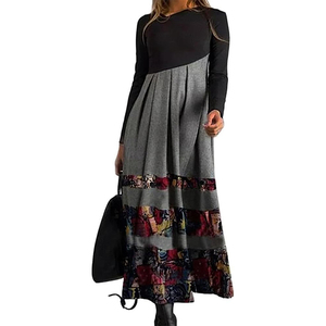 Nuovo Abito Lungo da Donna Autunno Inverno 2025 Eco-Friendly con Stampa Etnica Retrò, Scollo a V, Maniche Lunghe, Vestibilità Slim e Gonna a Trapezio - Product Image 3