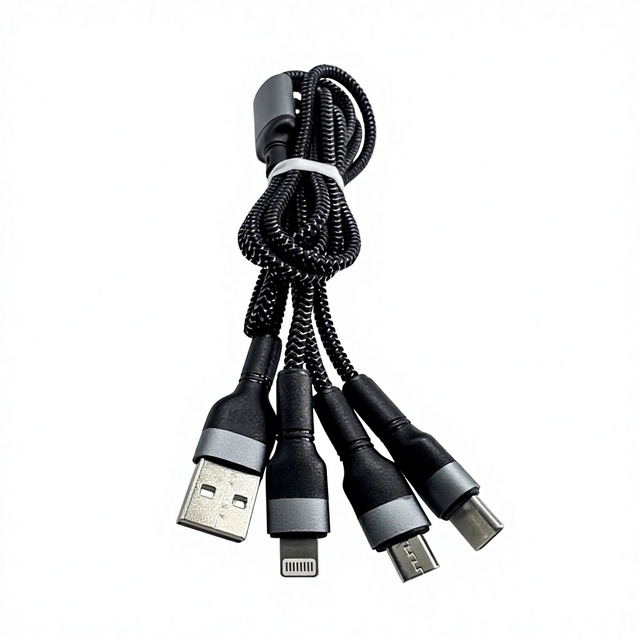 Factory Direct 120W 3-in-1 Data Cable Black Gray Braided Nylon Pure Copper Conductor USB3.0 Micro/For iPhone Computer Earphone