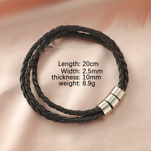 Hot Selling in the USA Europe Custom Name Stainless Steel Circles Leather <b>Ropes</b> Woven <b>Bracelets</b> - Product Image 2