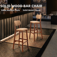 Tabouret de bar moderne en bois massif avec dossier rembourré, chaise de comptoir pour hôtel, salle à manger, maison