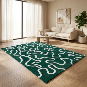 Alfombra Moderna Abstracta con Patrón Verde y Blanco, Rectangular, Antideslizante, de Pelo Medio, para Comedor - Product Image 3