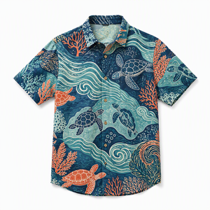 Maßgefertigtes 3D-Sublimations-Strandhemd für Herren mit Ozean-Print und Knopfleiste, Großhandel Resort-Bekleidung - Product Image 1