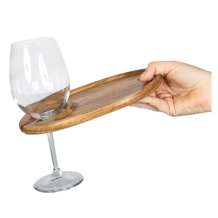 Party Bar personal isierte Snack Serviert ablett Mini ovale Form Akazien holz Vorspeise Cocktail Teller mit Weinglas halter
