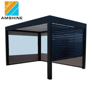 Tahan Air Modern Gudang Cover Outdoor Logam Aluminium Pergola dengan Sisi Tirai