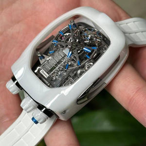 ساعة يد رجالية ميكانيكية أوتوماتيكية من جاكوب-كوس الأكثر مبيعًا، بتصميم مجوف مضيء ولامع مع حزام مطاطي أبيض، مناسبة للأعمال والرياضة - Product Image 5