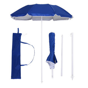 Оптовая продажа, 5 футов, портативные круглые 8 белых металлических ребер UPF50 + защита, серебряное покрытие, полиэстер, пляжные зонтики с логотипом - Product Image 1