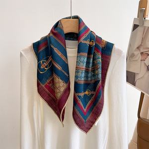 Écharpe carrée double face en <span class=keywords><strong>soie</strong></span> de mûrier et laine, imprimée, élégante, de luxe léger, pour <span class=keywords><strong>femme</strong></span>, 70 cm, couleurs contrastées - Product Image 6