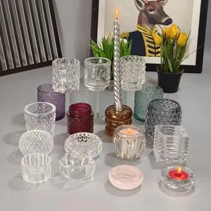 Glossy Transparent Clear Crystal Glass Taper Votive Tealight Candle Holders Vintage Glass For Candles Wedding Centerpieces Decor