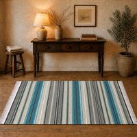 Floor Rugs for Living Room 120x180cm Teal Green Handmade Wool Striped Carpet Home Decoration