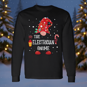 Electrician <b>Gnome</b> <b>Funny</b> Winter Long Sleeve T-Shirt with Digital Printing-Christmas Holiday Wear - Product Image 3