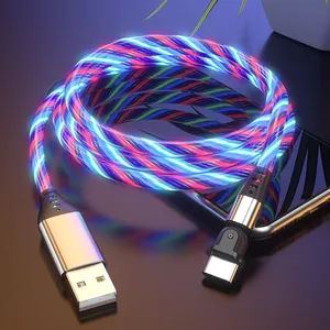 540 360 Degree usb c micro Flowing LED Light fast charging cell phone 3 in 1 magnetic phone usb data cable