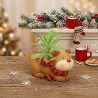 Pot Bunga Hewan Hutan Natal yang Lucu, Pot Sukulen, Hiasan Meja Kantor Rumah Santa yang Menggemaskan, Hadiah Dekorasi