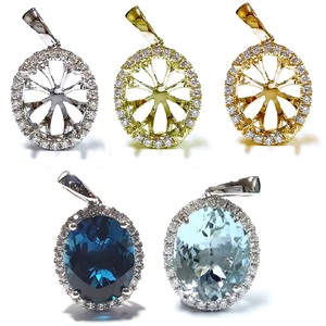 Pendentif ovale en diamant à Semi-montage, bijoux brillants de Hong Kong 18k, or blanc, or, haute qualité, pour pierres de couleur, vente en gros - Product Image 4