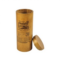 Boîte à vin cylindrique en bambou avec doublure en mousse, logo personnalisé, gravure au laser, impression artisanale pour l'emballage de bouteilles de whisky et cadeaux de luxe