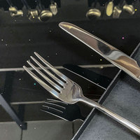 Ensemble de couverts en acier inoxydable 304, couteau, fourchette, cuillère en forme d'anneau, argenterie dorée, vaisselle pour hôtel, restaurant