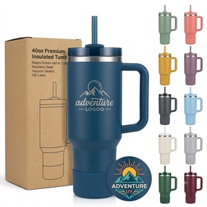 Gourde isotherme de voyage en acier inoxydable écologique de 40 oz avec poignée, couvercle et paille intégrés, finition thermolaquée - Product Image 1
