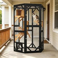 Enclos extérieur de luxe pour chat en bois de sapin, cage à chat en fil métallique, plateformes en bois à plusieurs niveaux, portes d'accès verrouillables, grand enclos de jeu pour chat