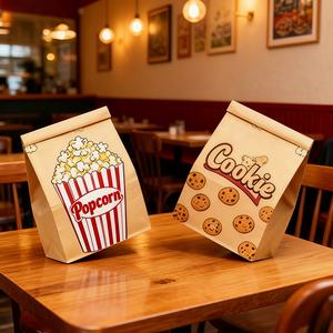 Sac d'emballage alimentaire en papier kraft avec logo personnalisé, fenêtre transparente, fermeture à lien métallique, pour biscuits, pop-corn, pain, format vertical - Product Image 3