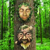 Handgemalte Outdoor Old Man Tree Hugger Skulptur Green Man Tree Faces Garten dekoration