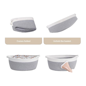 <span class=keywords><strong>Piccolo</strong></span> regalo moderno carino baby shower ovale grigio chiaro e bianco su misura corda di cotone pieghevole intrecciata cesti per soggiorno - Product Image 5