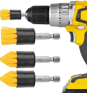 Drill Cleaning Brush Attachment Set -2 Tapered 2 Flat - All Purpose Detail Brush Attachments for Cordless Drill - Tile Grout